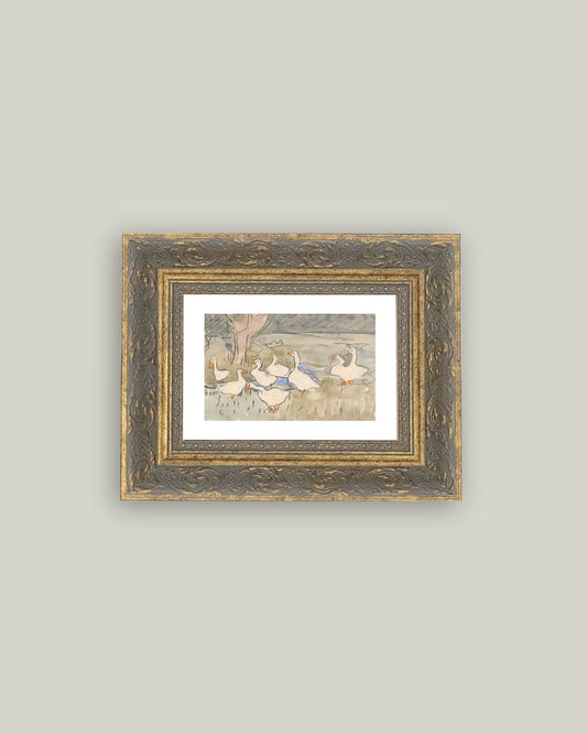 Geese Pond Framed Antique Art PREORDER