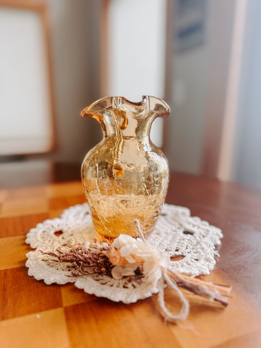 Amber Crackle Glass Pitcher, Vintage Mid-Century