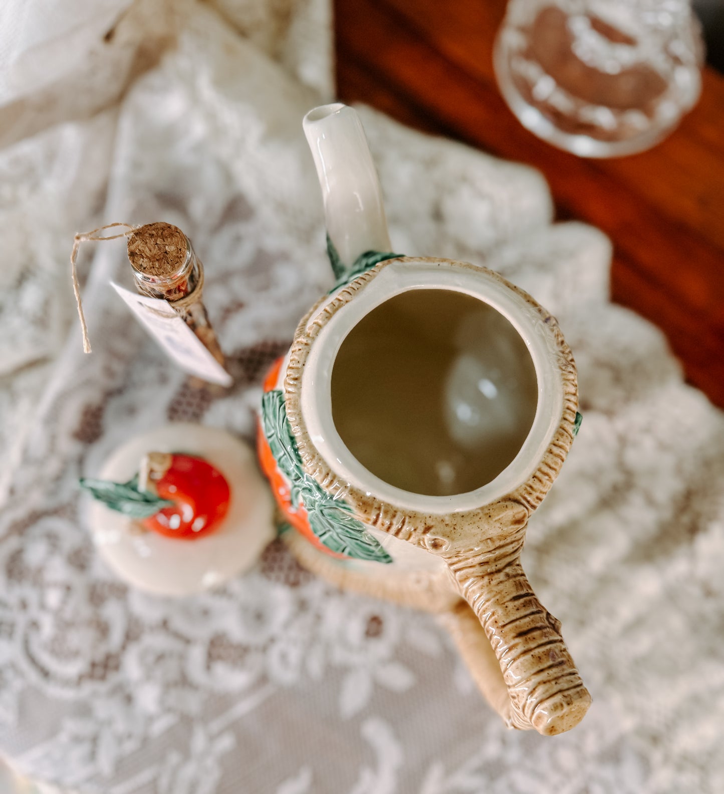 Vintage Apple Orchard Ceramic Teapot