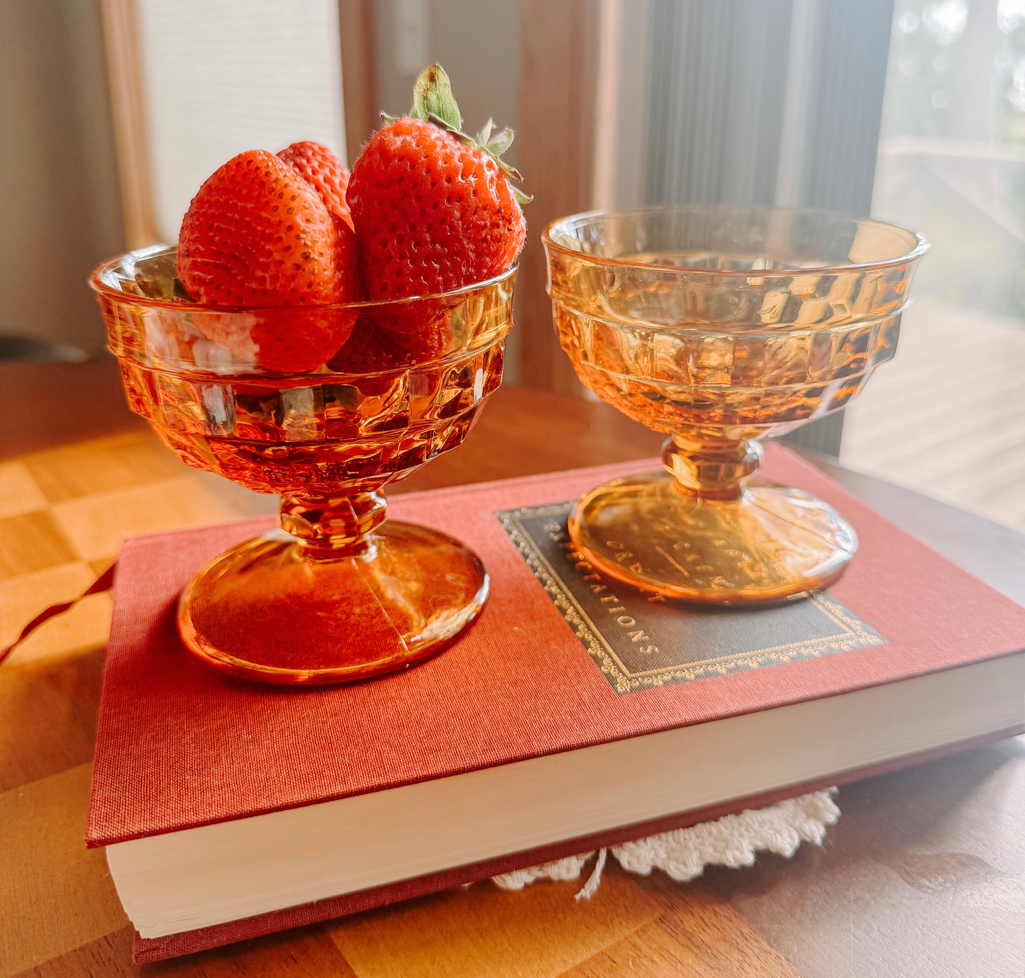 Vintage Amber Glass Compote Set (Pair)