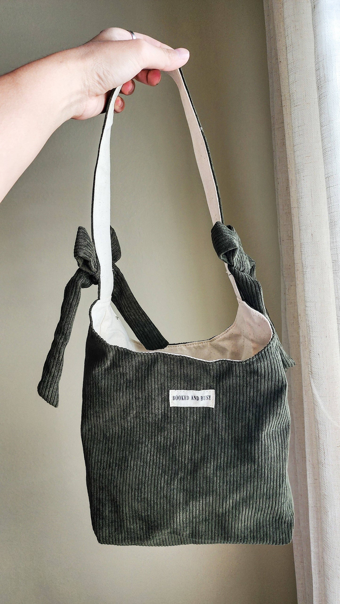 Booked and Busy Corduroy Bow Tote Bag
