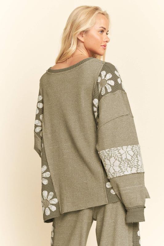 Olive Daisy Lace Waffle Knit Top