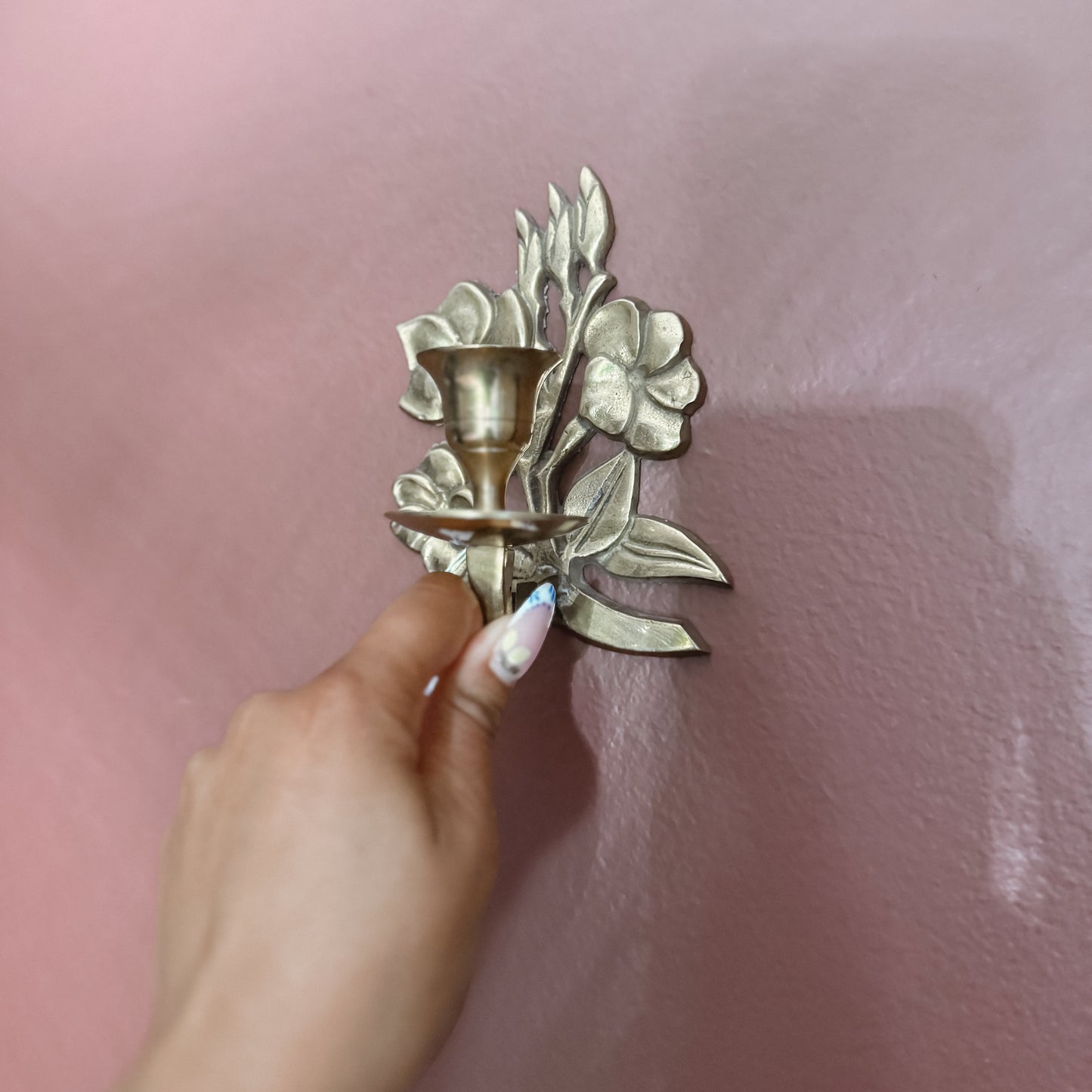Vintage Brass Floral Wall Candle Holder
