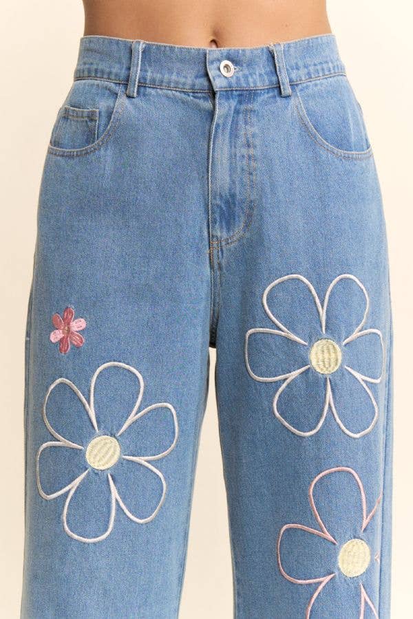 Meadow Bloom Embroidered Denim Jeans