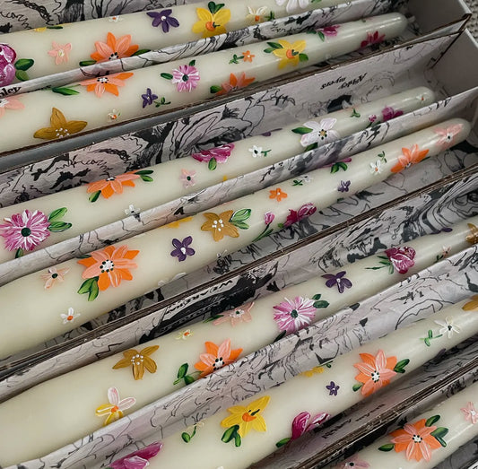 🌸 Hand-Painted Floral Taper Candles set of 2