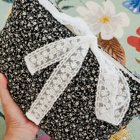Black Floral Padded Book Sleeve with Lace Ribbon