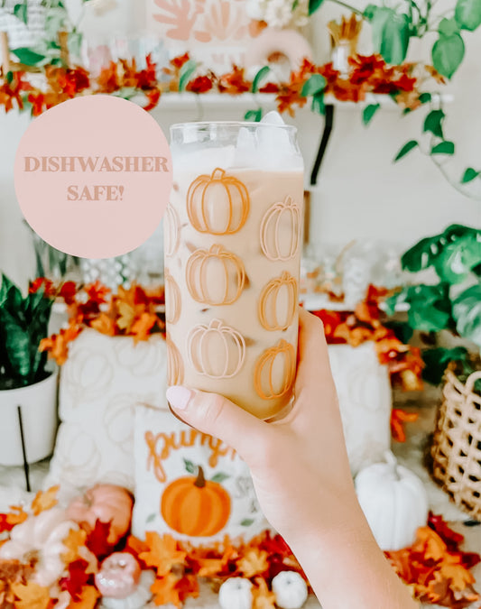 🍂 Pumpkin Patch Glass – 20oz with Bamboo Lid & straw