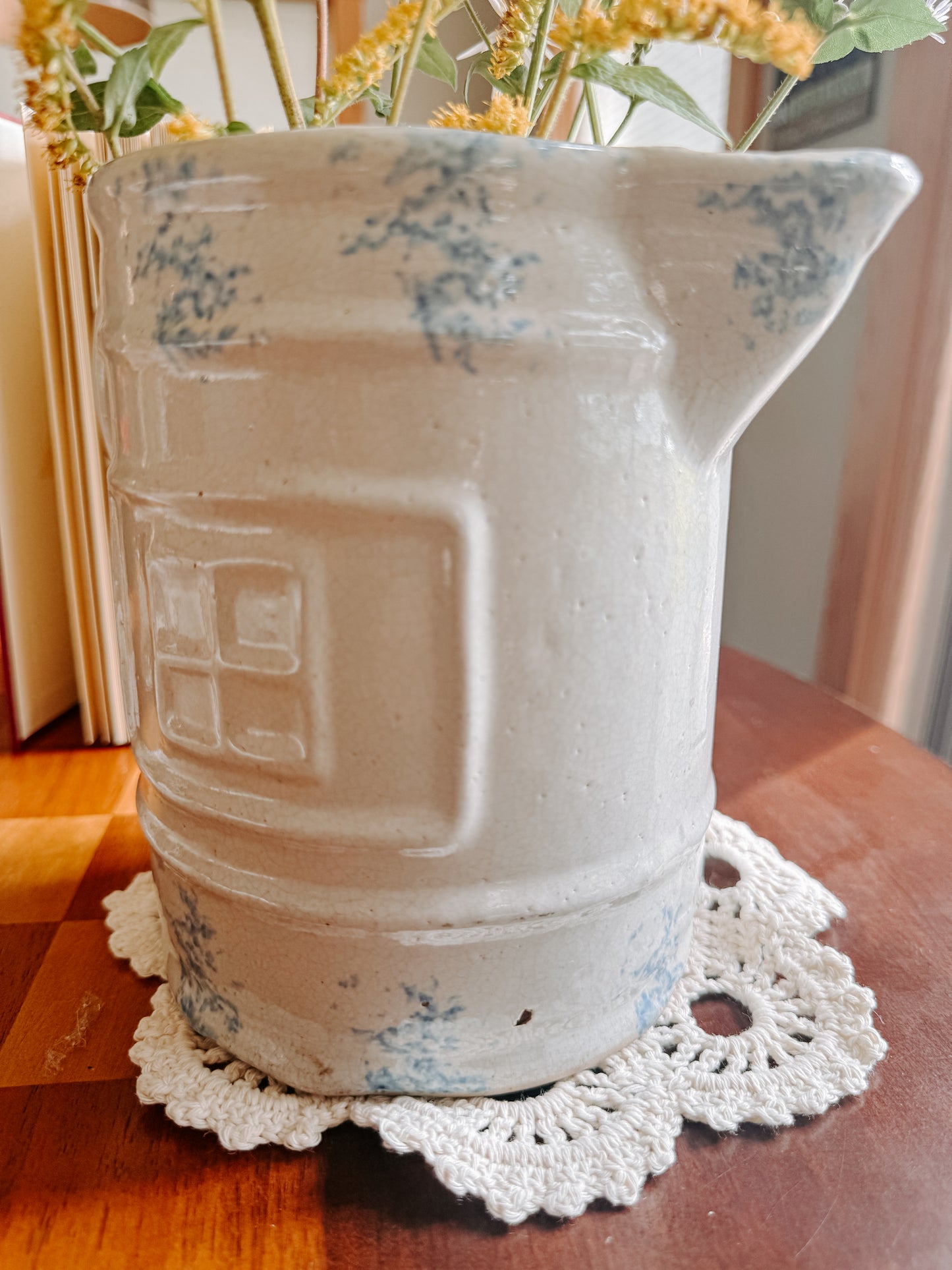 Vintage Stoneware Window Pitcher