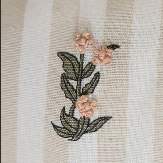 Striped Ruffle Pillow – Cream Floral Stitch