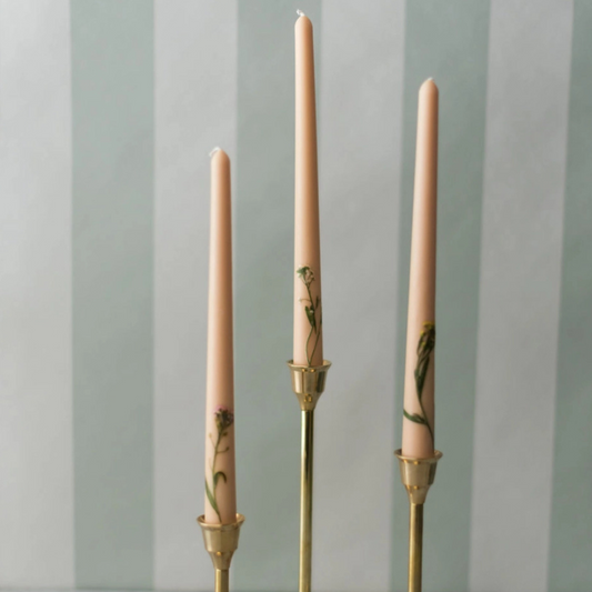 Pressed Wildflower Tapers – Soft Blush (Set of 3)