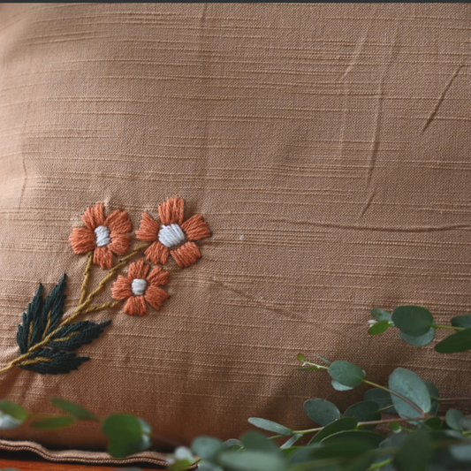 Wildflower Embroidered Pillow – Terracotta Blush