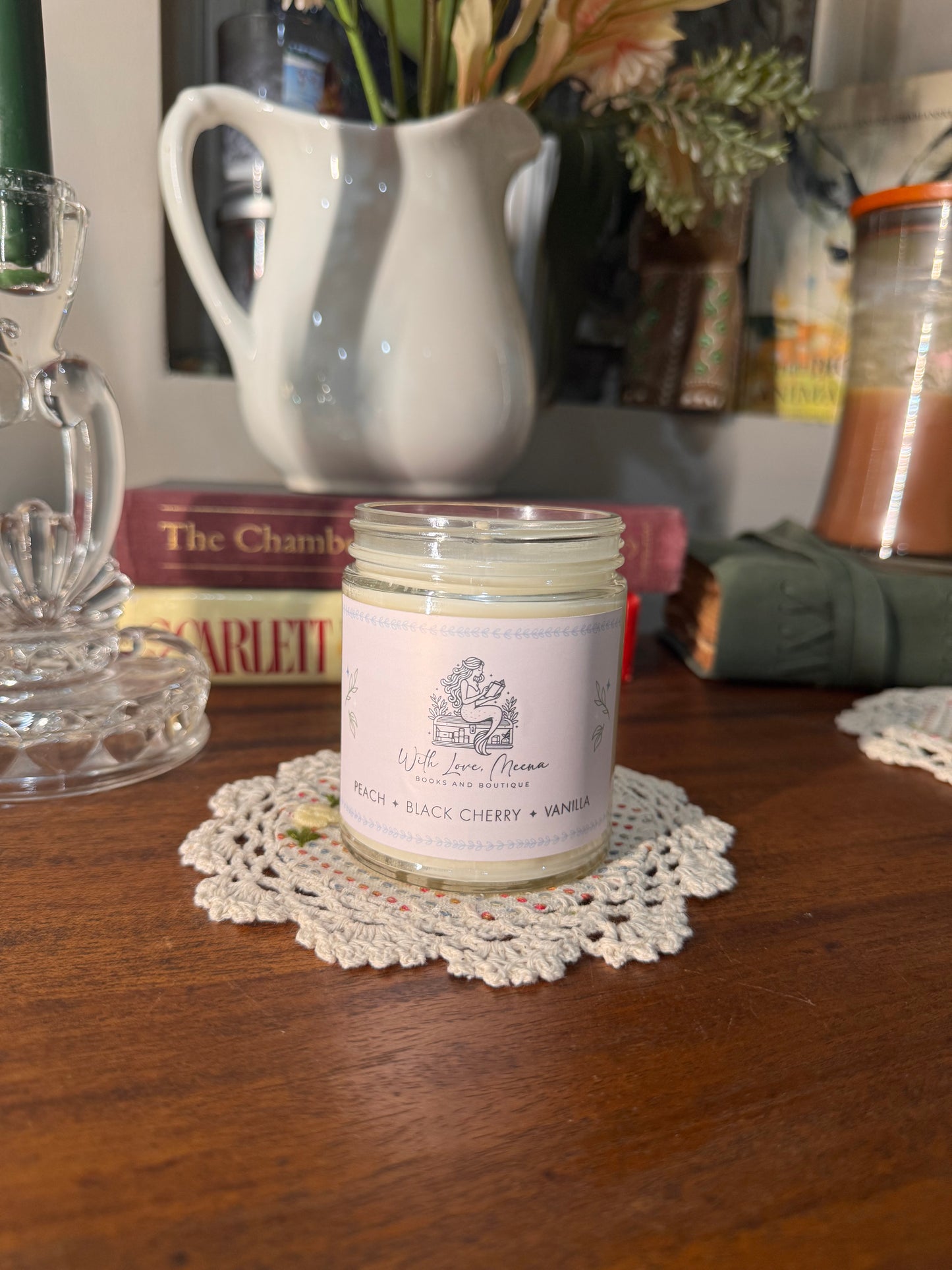 With Love, Meena Signature Candle – Sweet Edition. Peach + Black Cherry + Vanilla