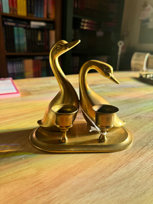 Vintage Brass Swan Candle Holder Pair