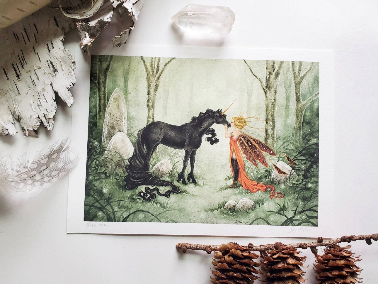 Kiss Me Fairy & Unicorn Art Print