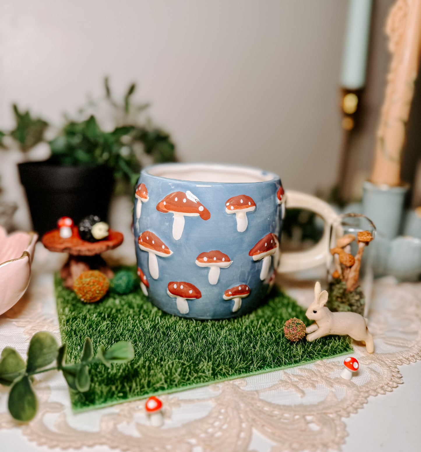Enchanted Toadstool Mug – Blue Ceramic