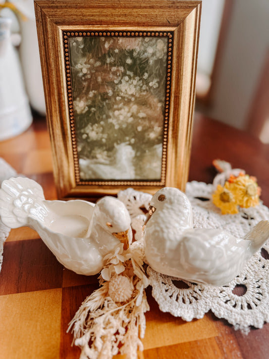 Pair of Porcelain Dove Planters, Vintage Mid-Century Style
