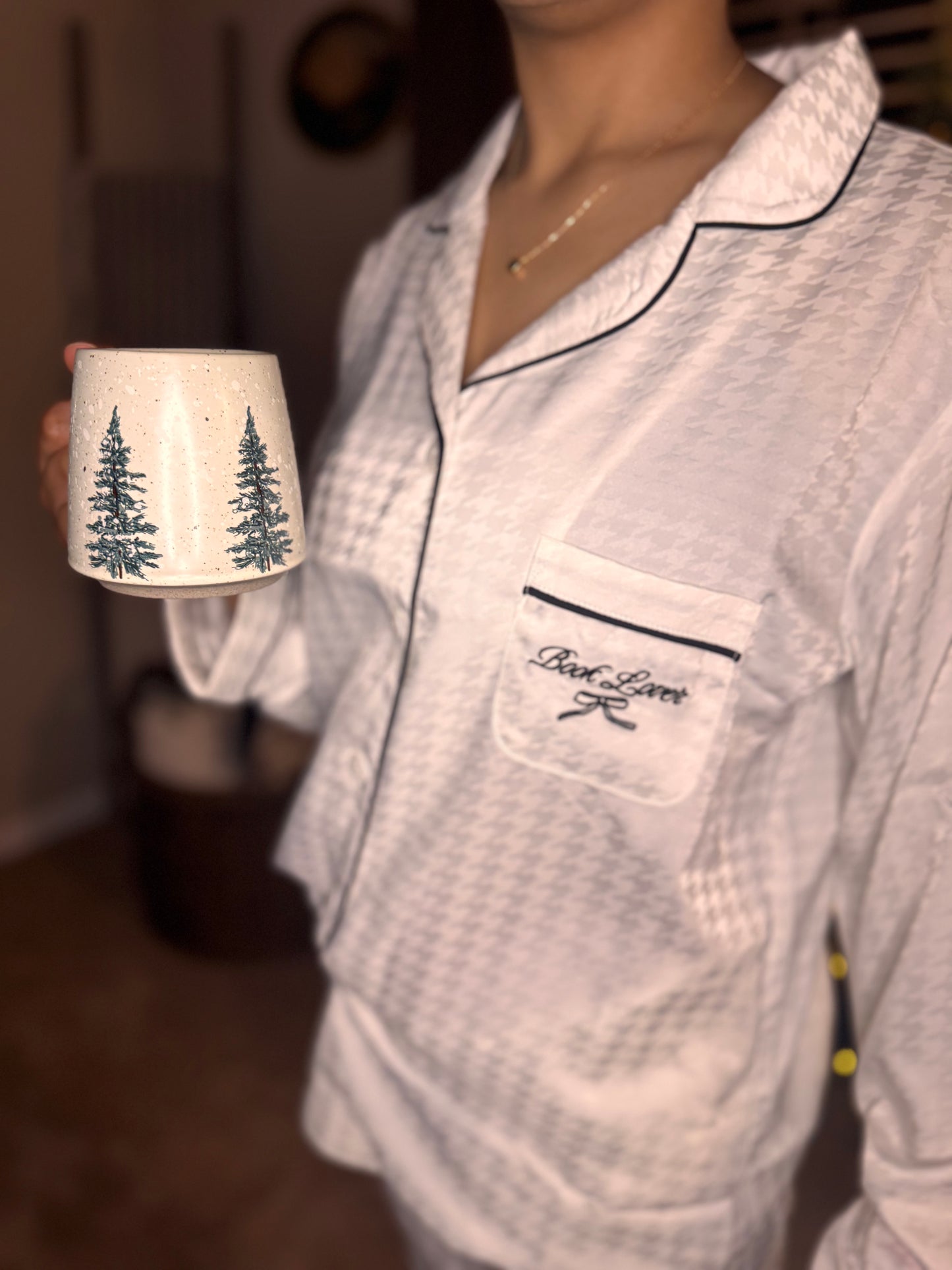 Book Lover Satin Houndstooth Pajama Set