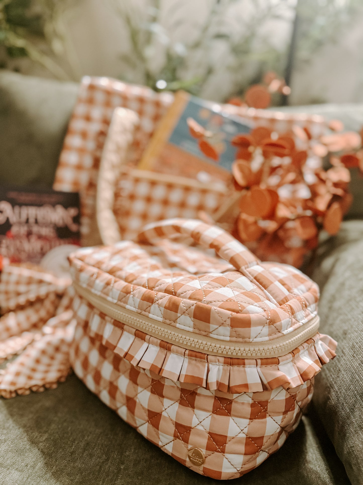 Maple Gingham Quilted Cosmetic Bag