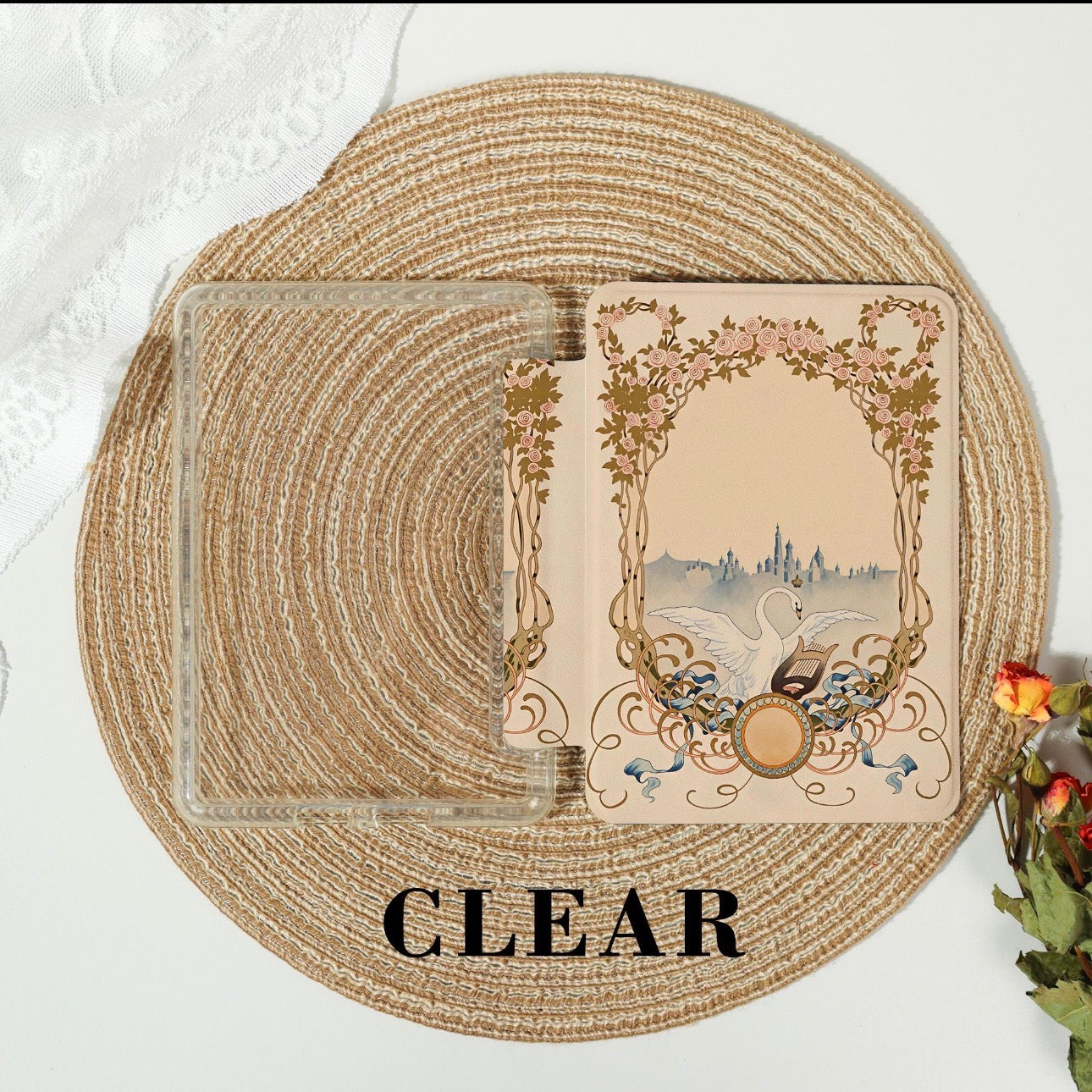 Swan Princess Clear-Back Kindle Case with Strap