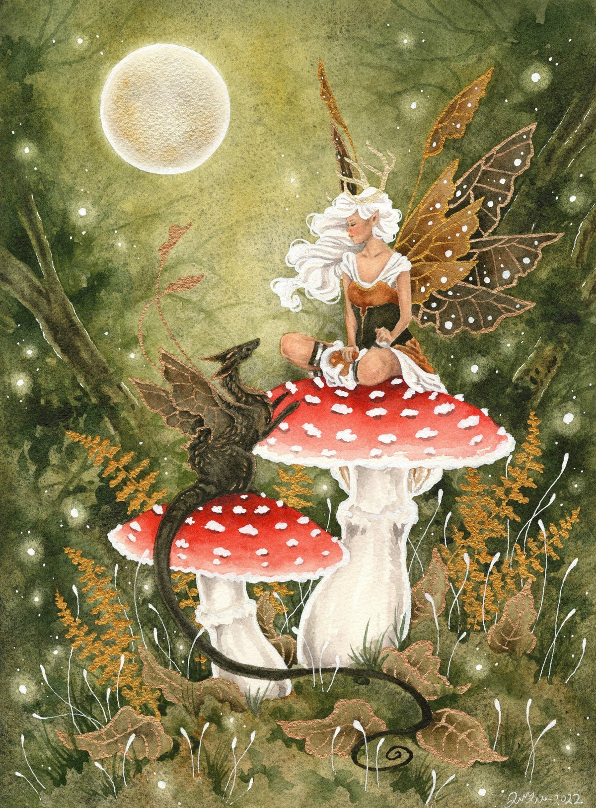 Moonlit Mushroom Fairy 5x7 Art Print