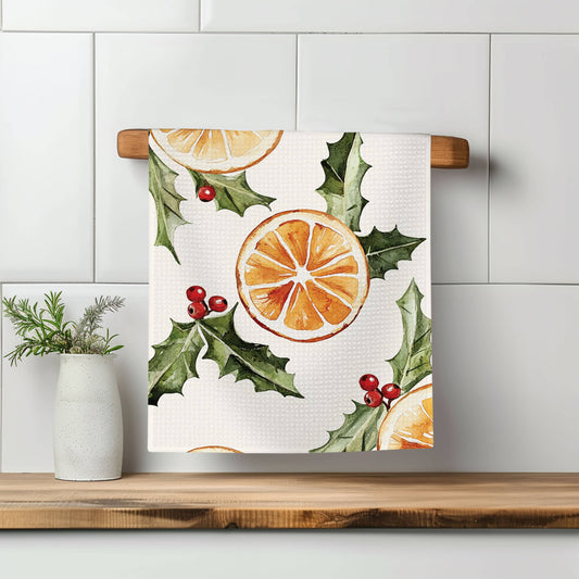 Christmas Orange Berry Mistletoe Tea Towel