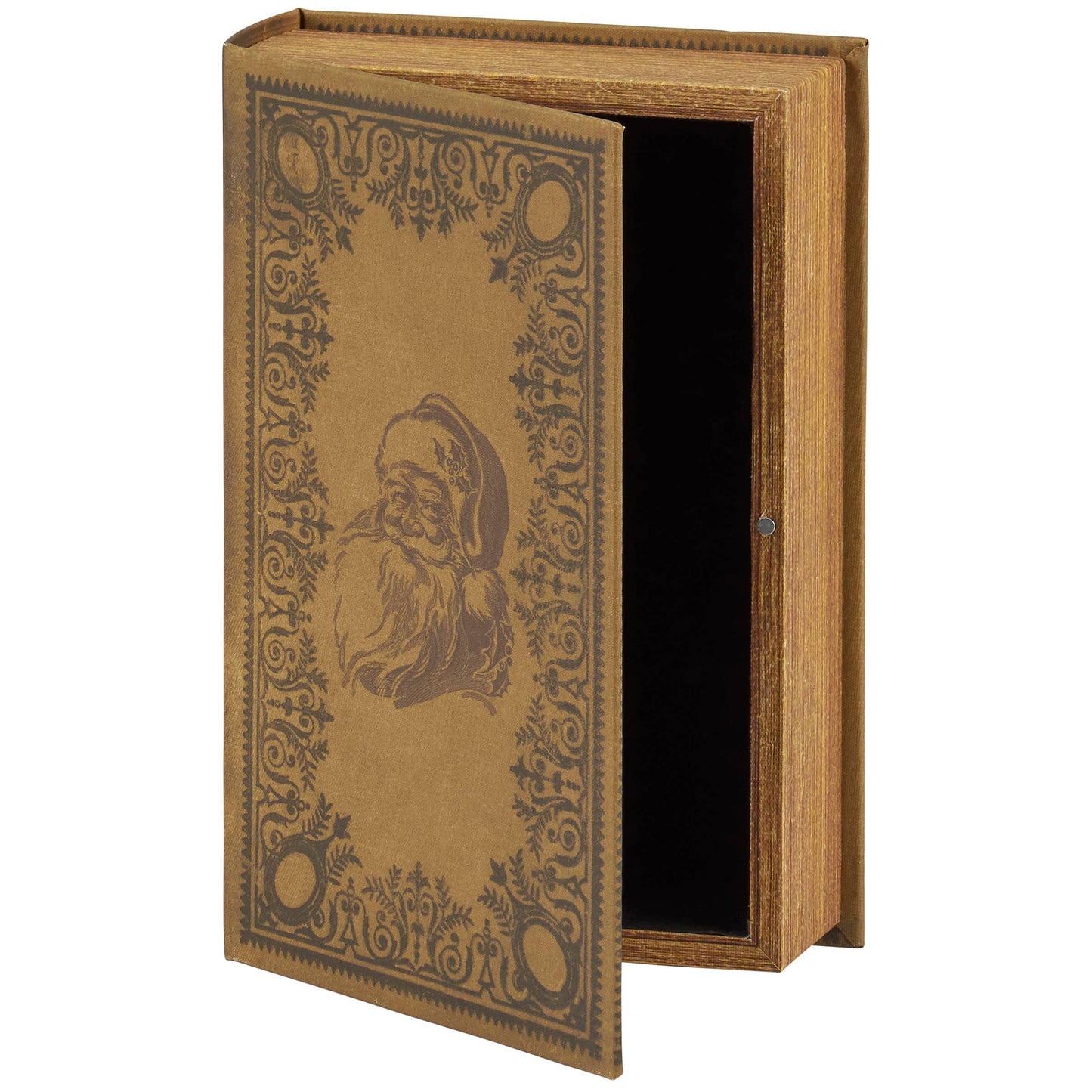 Decorative book-shaped box with ornate design on a white background