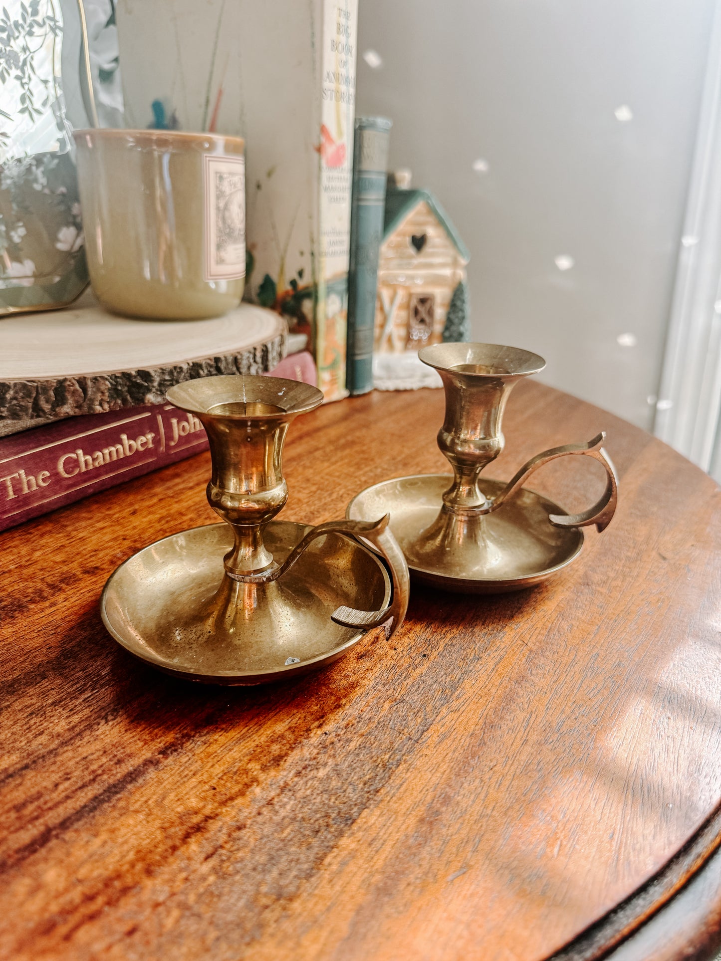 Vintage Brass Chamberstick Candle Holders — Set of Two