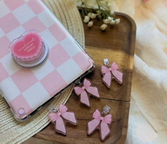 Pink Coquette Bow Dust Plug Charm (Double-Sided)