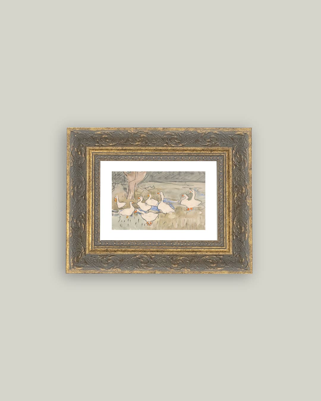 Geese Pond Framed Antique Art PREORDER