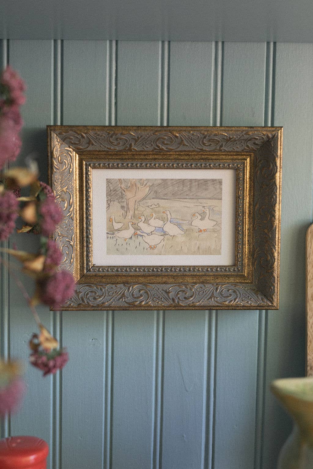Geese Pond Framed Antique Art PREORDER