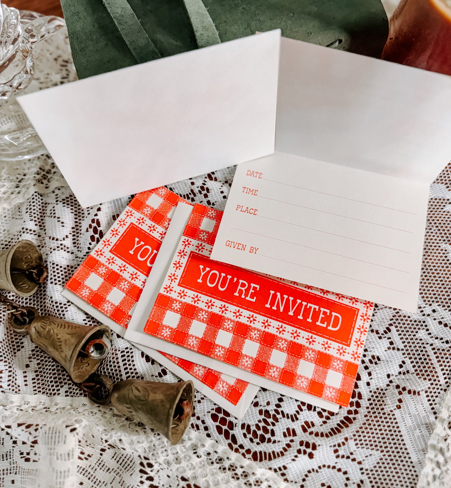 Vintage Gingham “You’re Invited” Card Set (Set of 3)