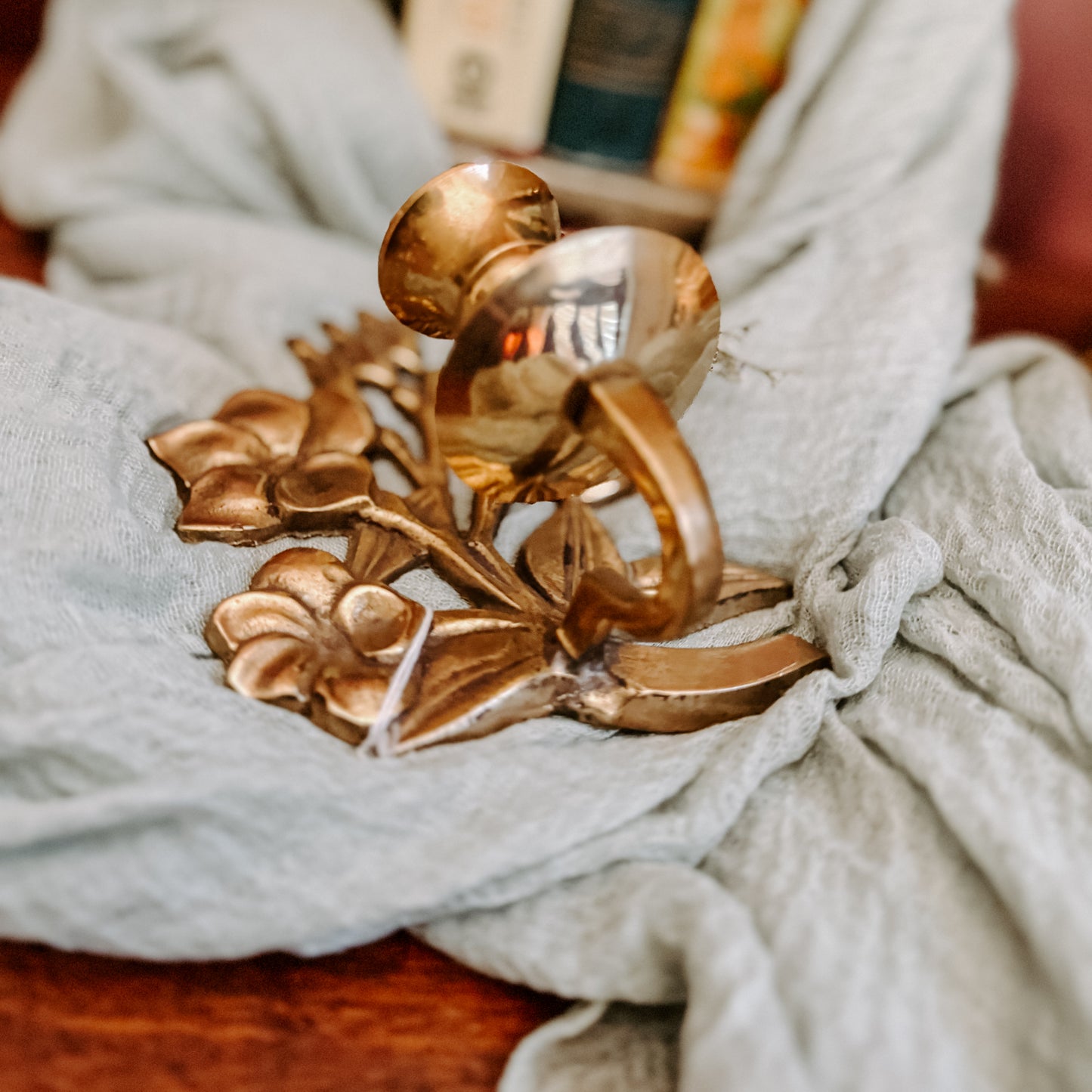 Vintage Brass Floral Wall Candle Holder