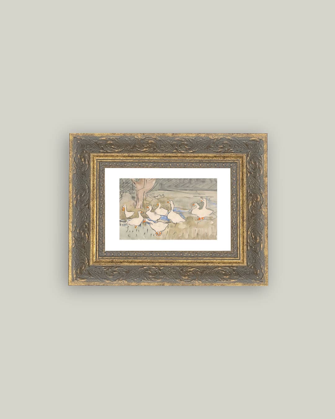 Geese Pond Framed Antique Art PREORDER
