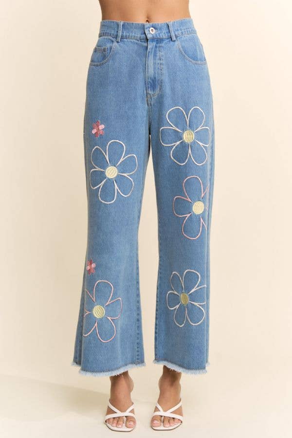 Meadow Bloom Embroidered Denim Jeans