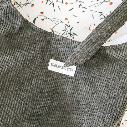 Booked and Busy Corduroy Bow Tote Bag