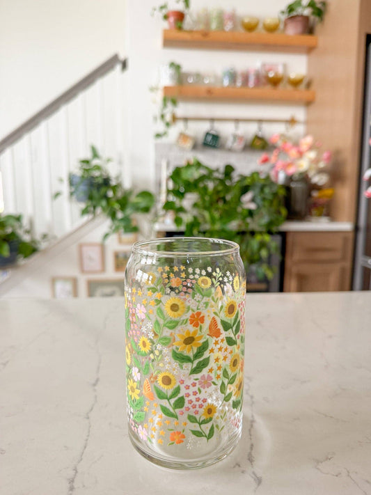 16oz Sunflower Glass Tumbler Set