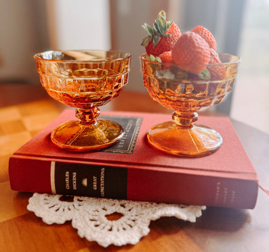 Vintage Amber Glass Compote Set (Pair)