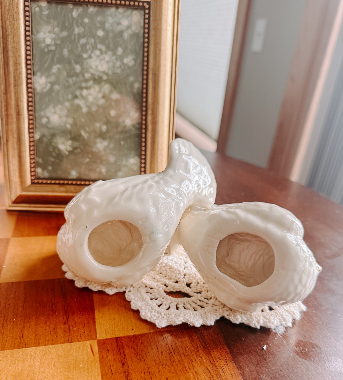 Pair of Porcelain Dove Planters, Vintage Mid-Century Style