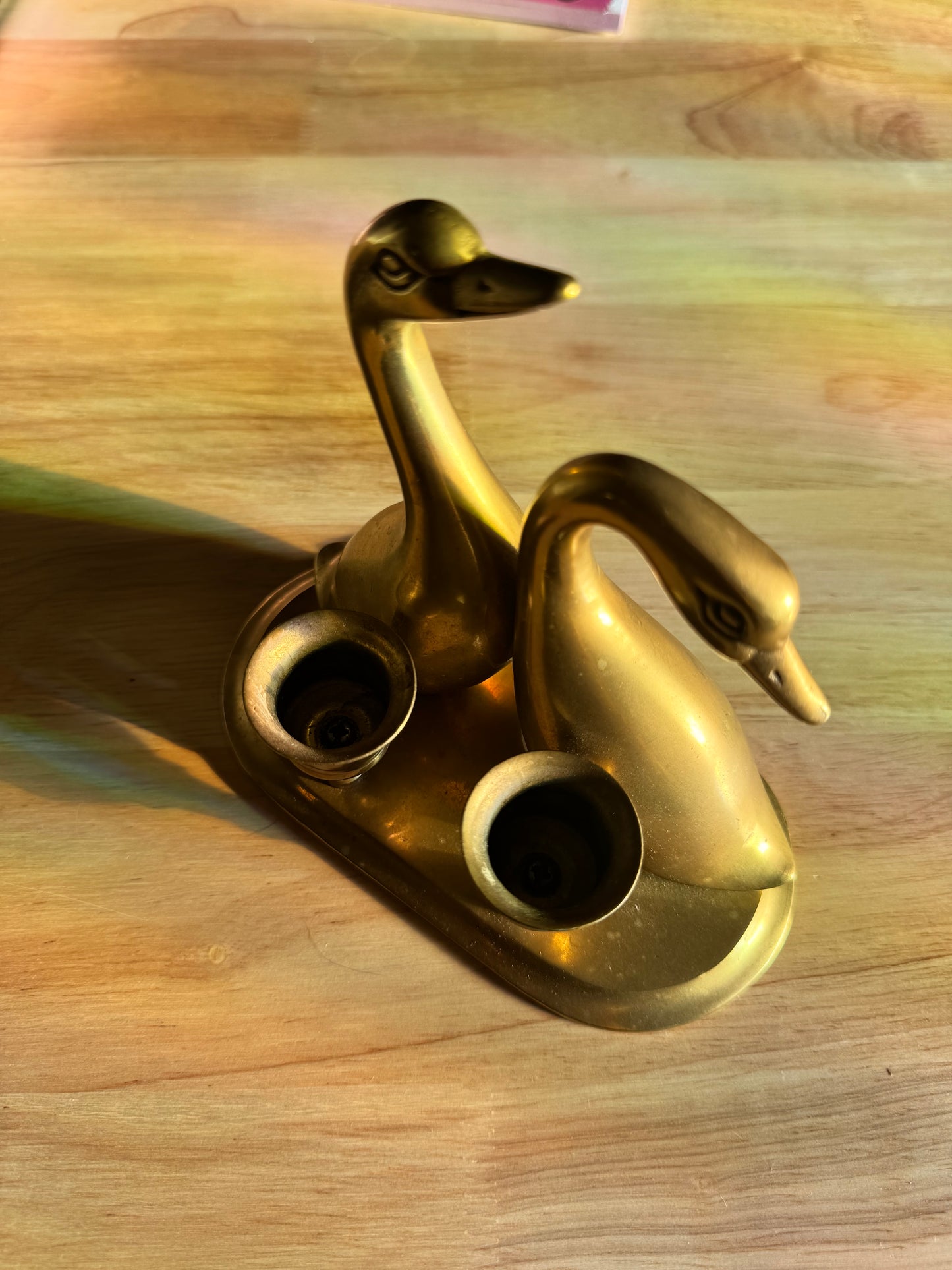 Vintage Brass Swan Candle Holder Pair