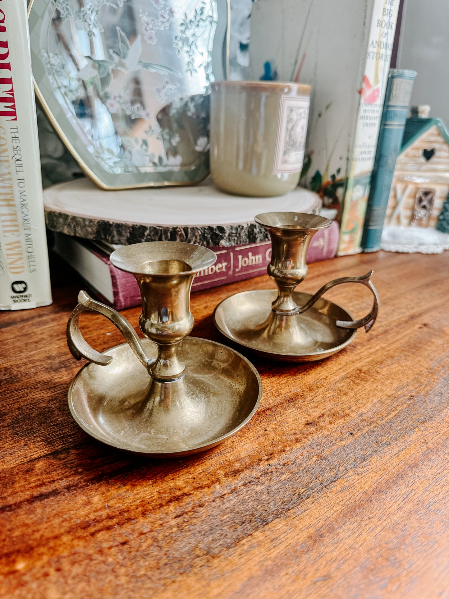 Vintage Brass Chamberstick Candle Holders — Set of Two
