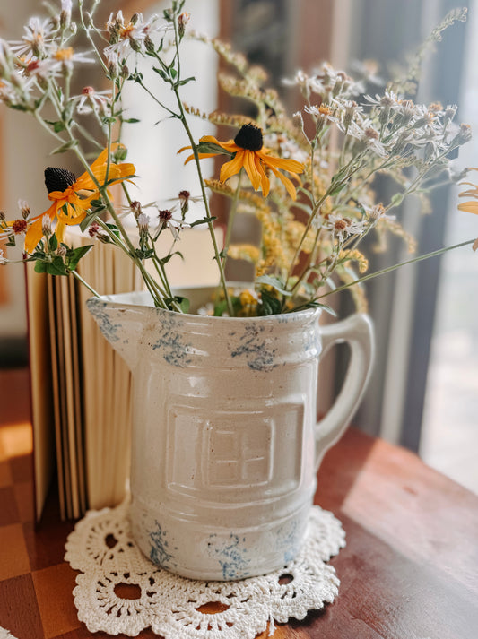 Vintage Stoneware Window Pitcher