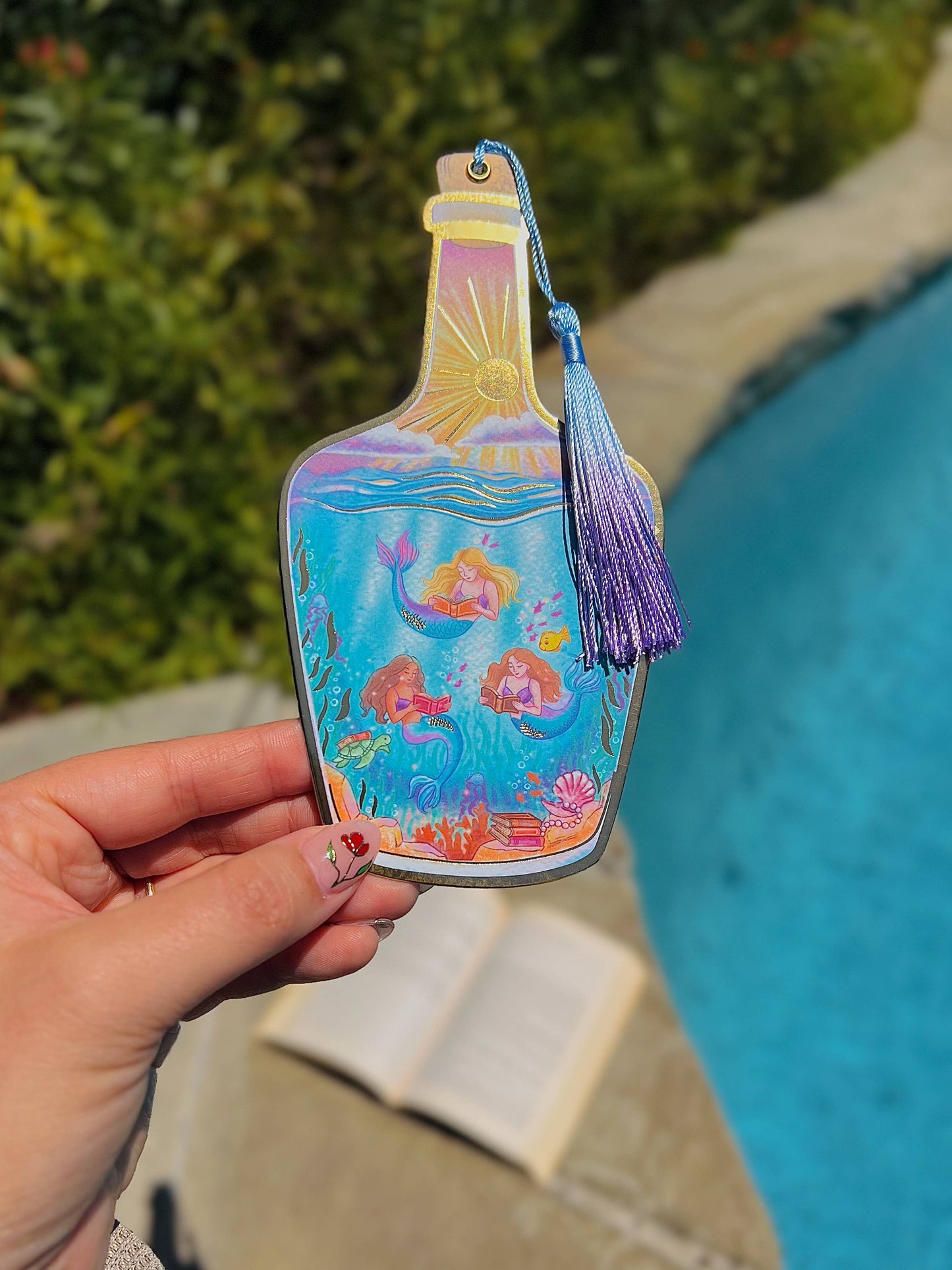 Mermaids in a Bottle Gold Foil Bookmark