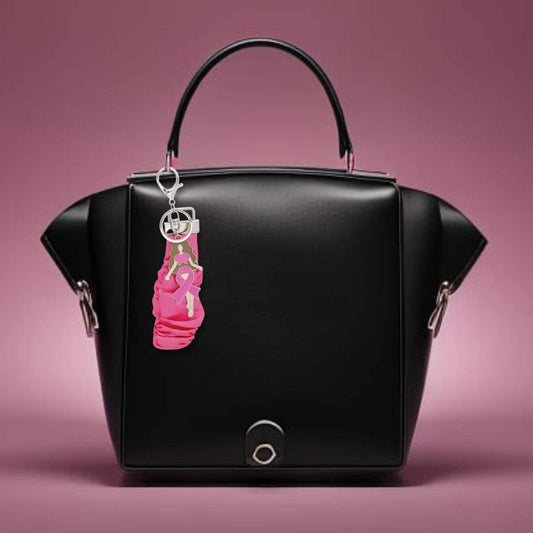 Breast Cancer Awareness Pink Ribbon Woman Wristlet Keychain