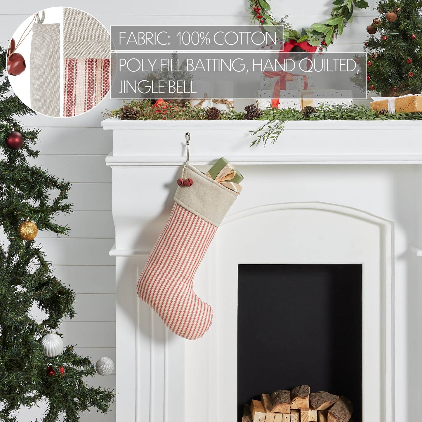 Vintage Red Ticking Stripe Stocking