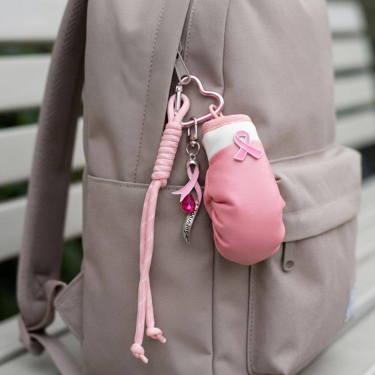 Breast Cancer Awareness Pink Ribbon Boxing Glove Keychain