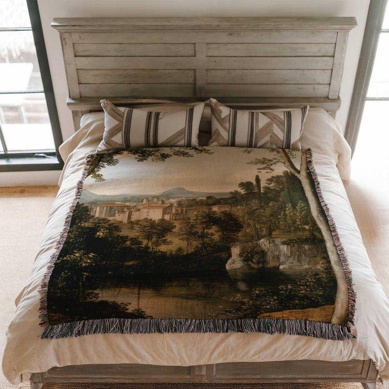 Verdure Cottage Landscape Woven Throw Blanket