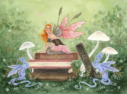 Keepers of the Books Fairy & Dragon Art Print