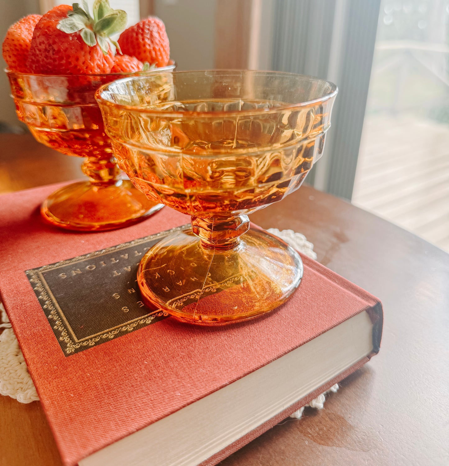 Vintage Amber Glass Compote Set (Pair)