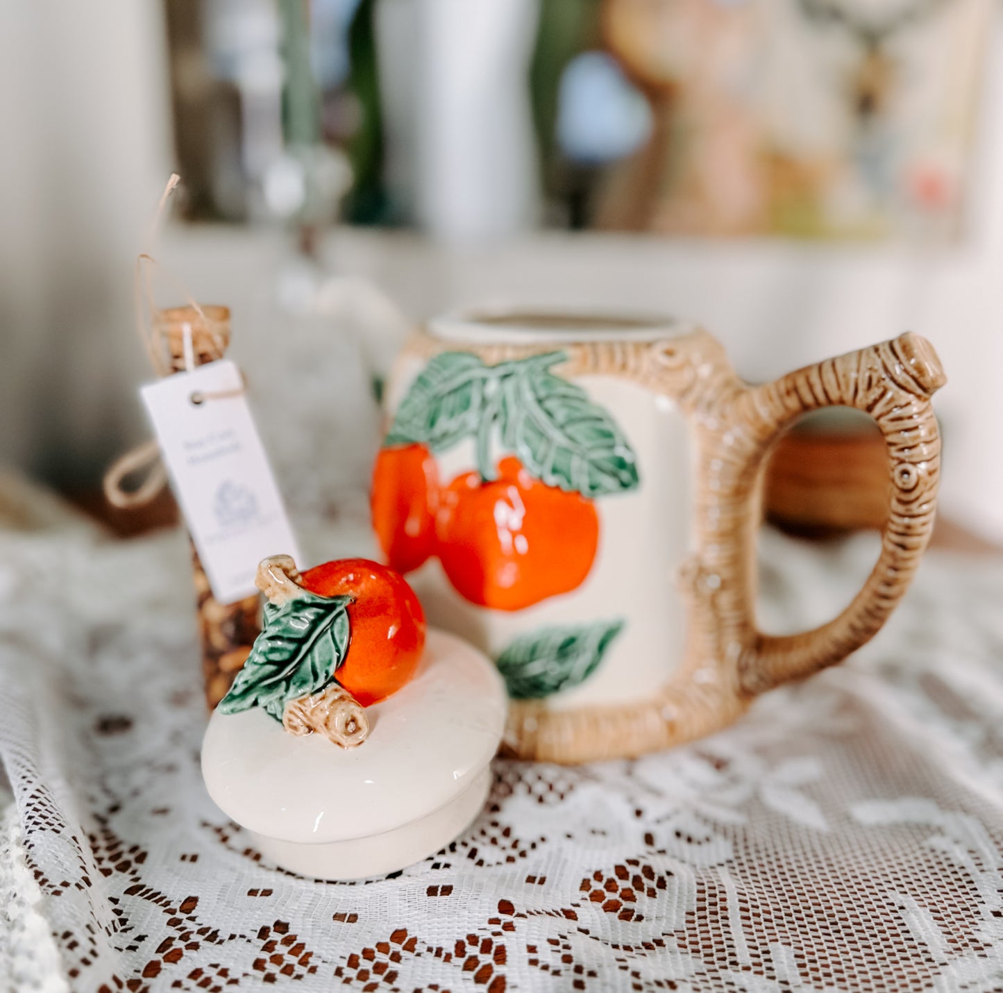 Vintage Apple Orchard Ceramic Teapot