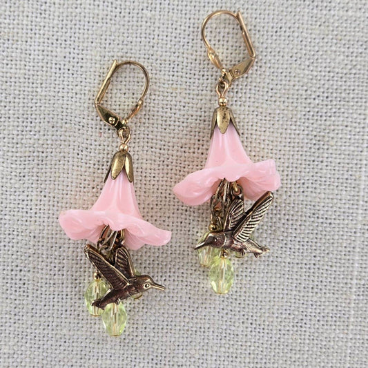 Vintage Hummingbird Flower Earrings